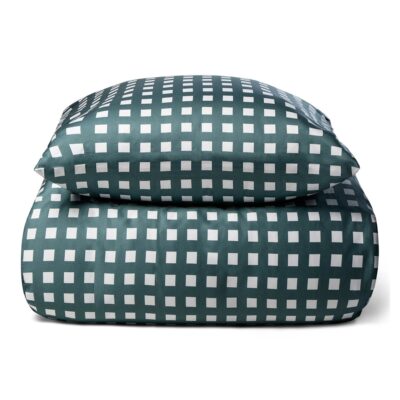 Bambus dobbelt sengetøj - 100% Naturligt bambus - 200x220 cm - Ternet grønt - Satinvævet dobbelt sengesæt