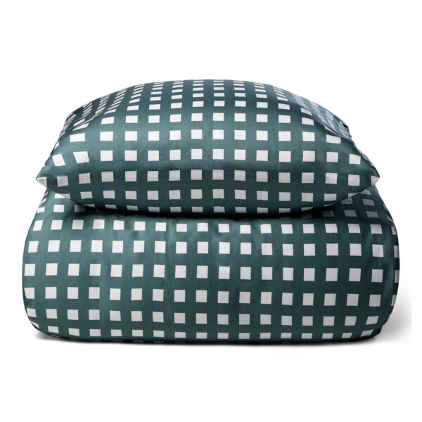 Bambus dobbelt sengetøj - 100% Naturligt bambus - 200x220 cm - Ternet grønt - Satinvævet dobbelt sengesæt