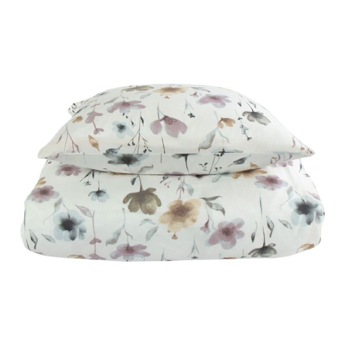 Blomstret sengetøj 140x220 cm - 100% Blødt bomuldssatin - Flower hvid - By Night sengesæt