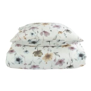 Blomstret sengetøj 150x210 cm - 100% Blødt bomuldssatin - Flower hvid - By Night sengesæt