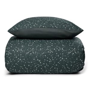 Dobbeltdyne sengetøj - 200x200 cm - Dynebetræk i 100% Bomuld - Zodiac grøn - Stjernebillede - Borg Living sengesæt