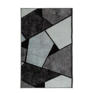 Gulvtæppe - Stort guldtæppe 200x300 cm - Løs tæppe med skridsikker bagside - Grafisk design med sorte og grå nuancer - Blødt gulvtæppe fra Nordstrand Home Lea