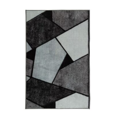 Gulvtæppe - Stort guldtæppe 200x300 cm - Løs tæppe med skridsikker bagside - Grafisk design med sorte og grå nuancer - Blødt gulvtæppe fra Nordstrand Home Lea
