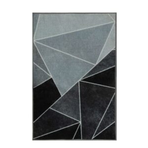 Gulvtæppe - Stort gulvtæppe 200x300 cm - Løs tæppe med skridsikker bagside - Trekantede grafisk design i sorte og grå nuancer - Blødt tæppe fra Nordstrand Home Laura