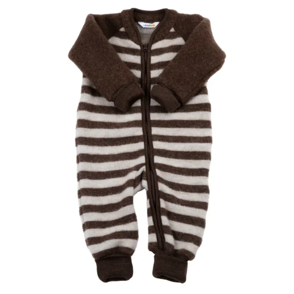 Heldragt med brune og beige striber i 100% merinould