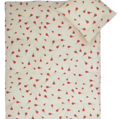 Junior sengetøj 100x140 cm - Beige sengesæt med roser - 100% blødt bomulds sengelinned