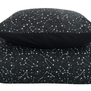 Sengetøj 200x220 cm - Zodiac black - Stjernebillede - Dobbelt dynebetræk i 100% Bomuld - Borg Living