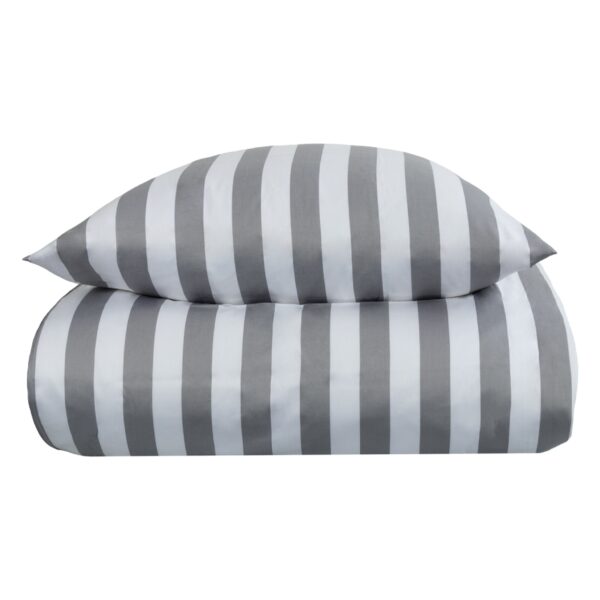Stribet sengetøj til dobbeltdyne - 200x220 cm - Blødt bomuldssatin - Nordic Stripe - Gråt og hvidt sengesæt