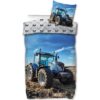 Traktor sengetøj - 140x200 cm - Vendbar sengesæt med blå traktor - 100% bomuld - Flot børnesengetøj