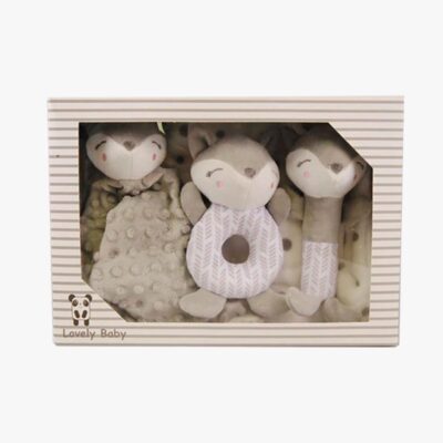 CarloBaby Fleecetæppe & Bamse Giftset Ræv, Grå