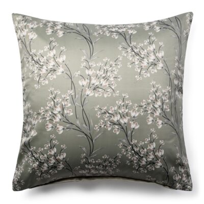 Pudebetræk 60x63 cm - Satin - Grønt vendbart blomster design