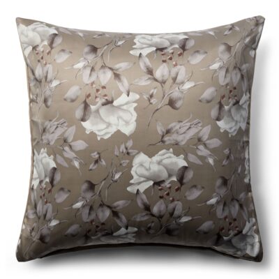 Pudebetræk 60x63 cm - Satin - Brunt vendbart blomster design