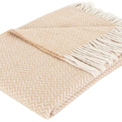 Uldplaid med finkæmmet uld - 130x200 cm - Blødt uldtæppe med sandfarvet zigzag mønster - By Borg plaid