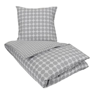 Sengetøj 150x210 cm - 100% Bomuld - Vendbart med grå cirkler