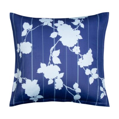 Pudebetræk 60x63 cm - 100% bomuldssatin - Rosenbloom - Blåt blomstret og stribet print