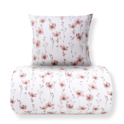 Dobbelt sengetøj 240x220 cm - Bomulds flonel - Hvid med rosa blomster