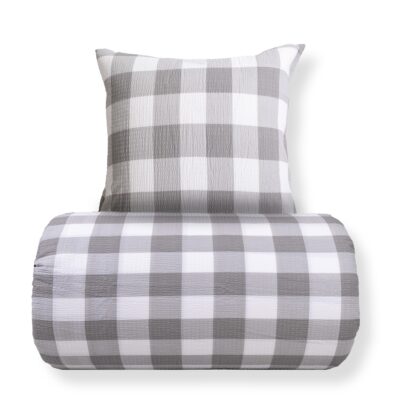 Dobbelt sengetøj 200x220 cm - Bæk og Bølge - 100% Bomulds krep - Grå tern