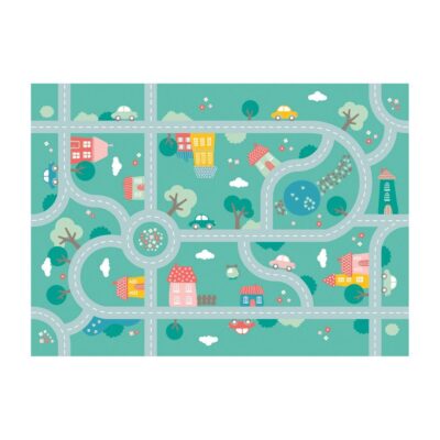 Legetæppe med huse og vejbane - 1,5 x 1 meter - Vinyl - Fra 1 år.