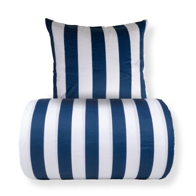 Dobbelt sengetøj 240x220 cm - 100% bomuldssatin - Nordic Stripe - Brede blå striber