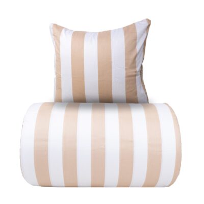 Sengetøj 140x200 cm - 100% bomuldssatin - Nordic Stripe - Brede naturfarvet striber