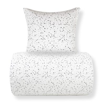 Sengetøj 140x220 cm - 100% Bomuld - Zodiac white - Vendbart med stjerner