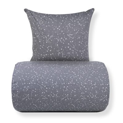 Dobbelt sengetøj 200x220 cm - 100% Bomuld - Zodiac grey - Vendbart med stjerner