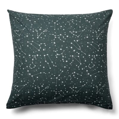 Pudebetræk 60x63 cm - 100% Bomuld - Zodiac green - Vendbart med stjerner