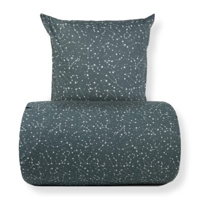 Dobbelt sengetøj 200x220 cm - 100% Bomuld - Zodiac green - Vendbart med stjerner