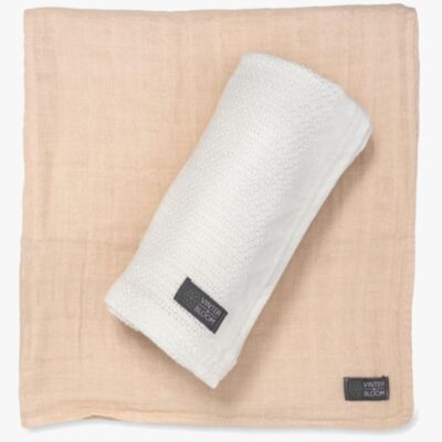Vinter & Bloom Soft Grid + Muslin Tæppe 2-pak, Hvidt/Beige