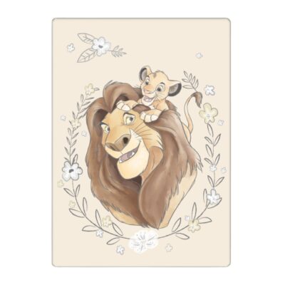 Børnetæppe 100x140 cm - Blødt fleece tæppe - Beige tæppe med Simba og Mufasa fra Løvernes Konge
