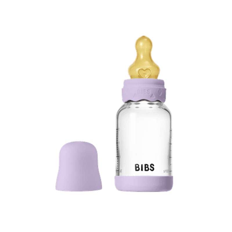 BIBS Bottle - Sutteflaskesæt - Glas - Boheme - Naturgummi/Slow Flow/Rund - 120ml - Violet Sky