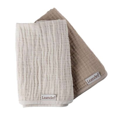 Leander Pusleunderlag til Matty og Matty Mini - Muslin - 2-pak - Cappuccino/Mocca