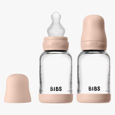 BIBS Bottle - Sutteflaskesæt - Glas - 2-pak - Silikone/Slow Flow/Rund - 120ml - Blush