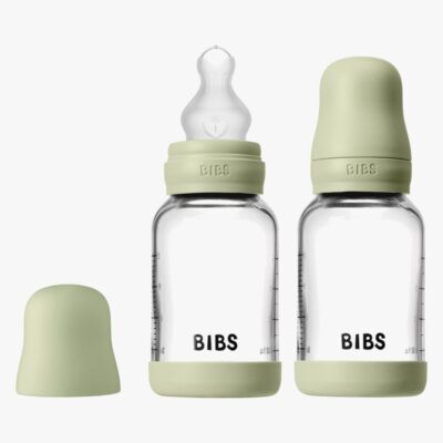 BIBS Bottle - Sutteflaskesæt - Glas - 2-pak - Silikone/Slow Flow/Rund - 120ml - Sage