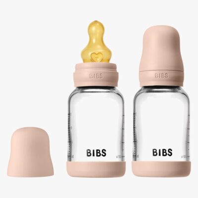 BIBS Bottle - Sutteflaskesæt - Glas - 2-pak - Naturgummi/Slow Flow/Rund - 120ml - Blush
