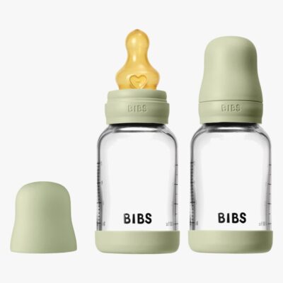 BIBS Bottle - Sutteflaskesæt - Glas - 2-pak - Naturgummi/Slow Flow/Rund - 120ml - Sage