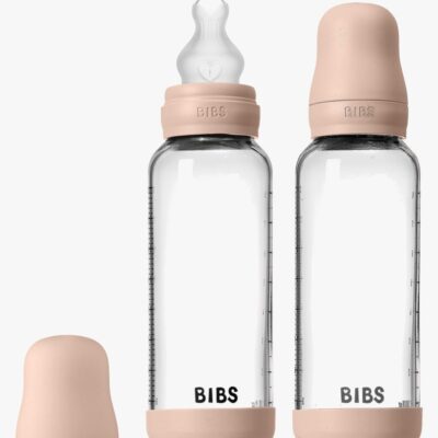 BIBS Bottle - Sutteflaskesæt - Glas - 2-pak - Silikone/Slow Flow/Rund - 240ml - Blush