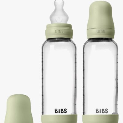 BIBS Bottle - Sutteflaskesæt - Glas - 2-pak - Silikone/Slow Flow/Rund - 240ml - Sage