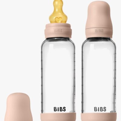 BIBS Bottle - Sutteflaskesæt - Glas - 2-pak - Naturgummi/Slow Flow/Rund - 240ml - Blush