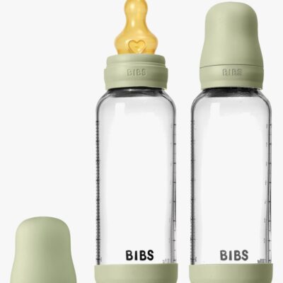 BIBS Bottle - Sutteflaskesæt - Glas - 2-pak - Naturgummi/Slow Flow/Rund - 240ml - Sage