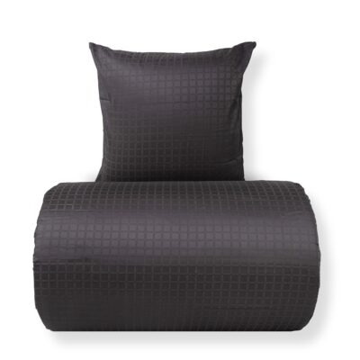 Sengetøj 140x220 cm - 100% bomuldssatin - Mørkegrå jacquardvævet - Ensfarvet