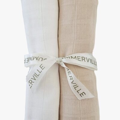 Summerville Organic Musselin Tæppe 2-pak, Sandshell/White