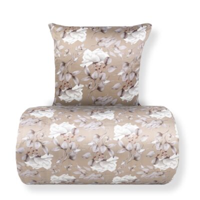 Dobbelt sengetøj 200x220 cm - Satin - Brunt vendbart blomster design