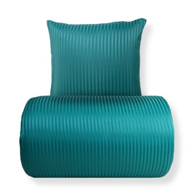 Sengetøj 140x200 cm - Microfiber - Ensfarvet med petrol farvet striber