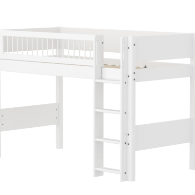 Flexa White Mellemhøj Seng 143 cm Med Stige og Crossbar Sengehest 90x200 Cm- Hvid