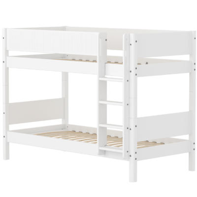 Flexa White Køjeseng 154 cm Med Stige og Grooves Sengehest 90x200 Cm- Hvid