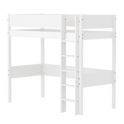 Flexa White Højseng 184 cm Med Stige og Grooves Sengehest 90x200 Cm- Hvid