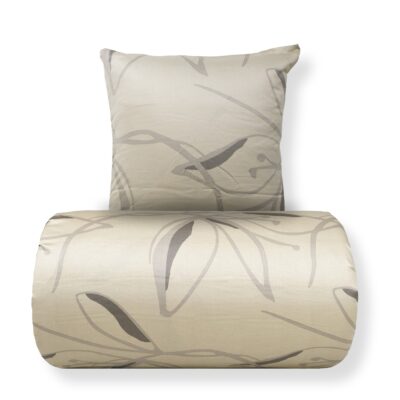 Sengetøj 140x220 cm - 100% bomuldssatin - Iris - Beige blomster print