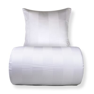 Sengetøj 150x210 cm - 100% bomuldssatin - Hvide brede striber