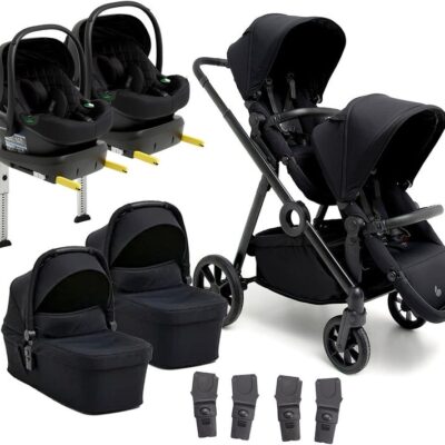 Beemoo Pro Multi 2 Tvillingevogn inkl. Route i-Size Autostol Baby & Base, Coffee Black/Black Stone